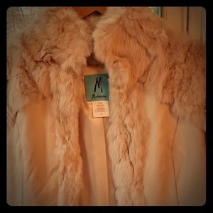 Marciano fur trim leather vest Sz: LG CREAM/TAN